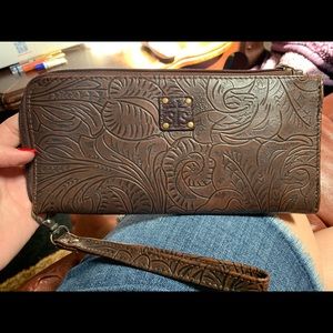 Large STS tooled leather wristlet